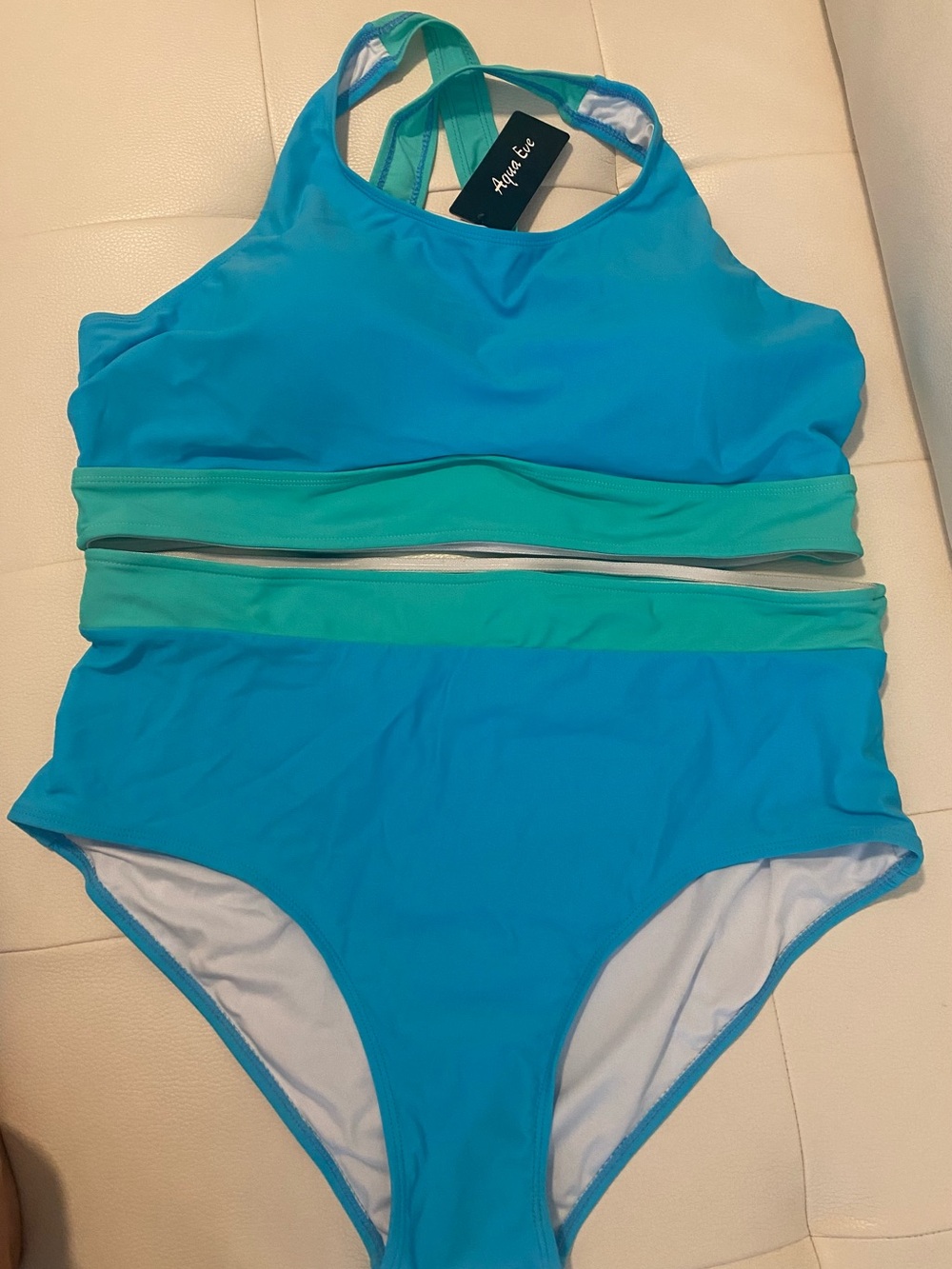 Aqua Eve Women’s Teal Two-Tone High-Waist Bikini